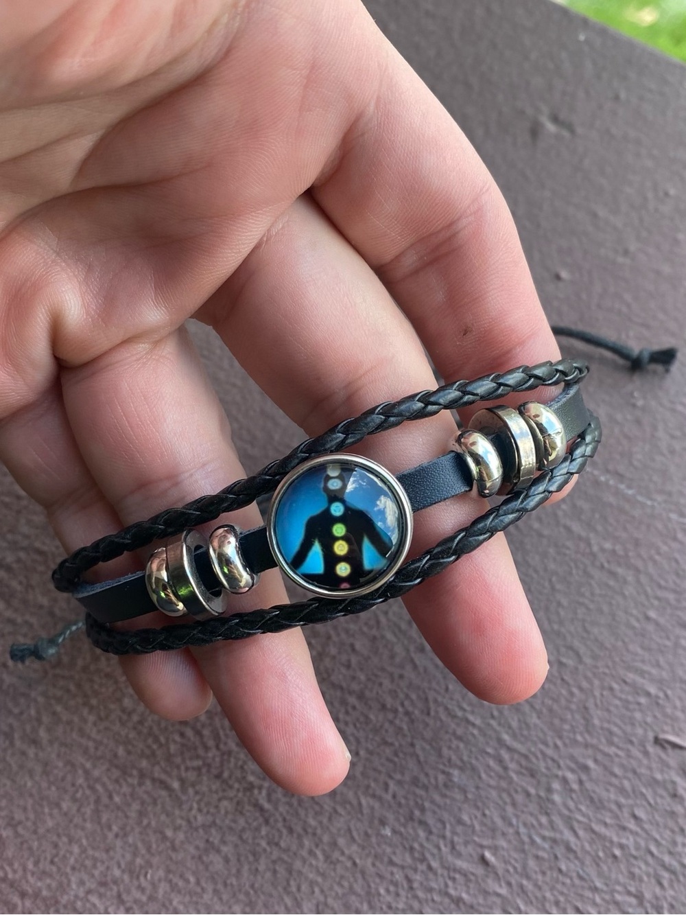 Multi-Strand Leather Noosa Snap Bracelet (7 Chakra Charm / Detachable)